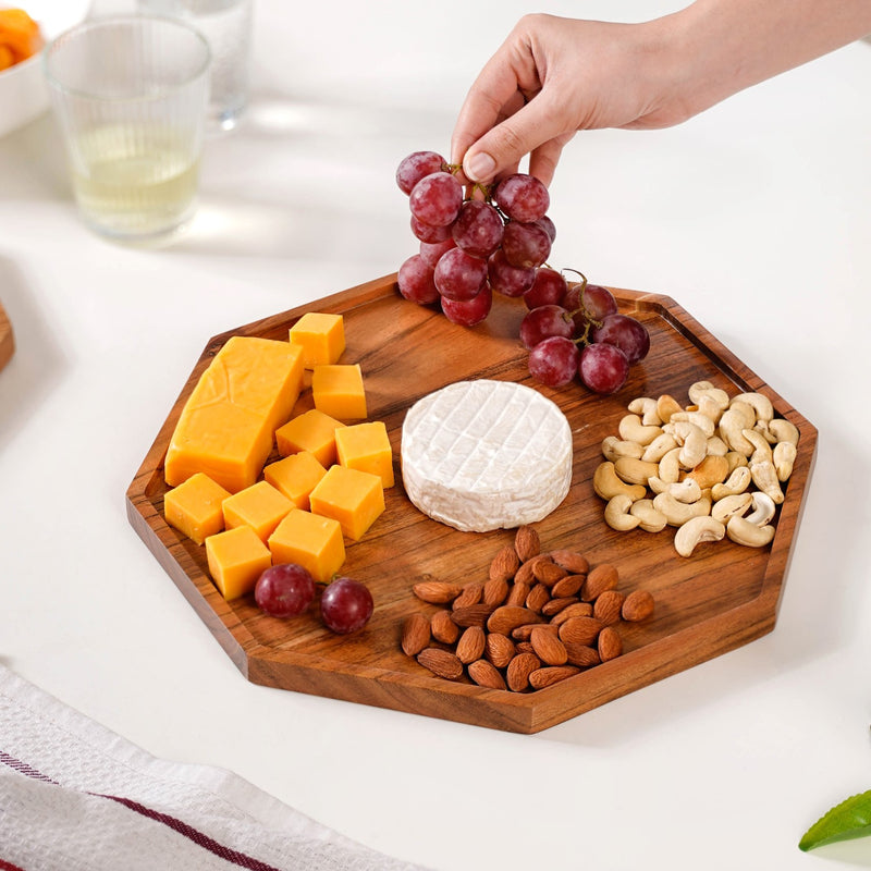 Octagon Wooden Snack Platter Large - Wooden platter, serving platter, platter for snacks, cheese and cracker tray, wooden serving platter