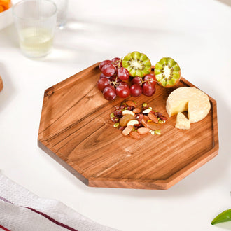 Octagon Wooden Snack Platter Large - Wooden platter, serving platter, platter for snacks, cheese and cracker tray, wooden serving platter