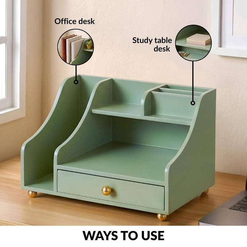 Office Desk Organizer With Drawer Matcha Green