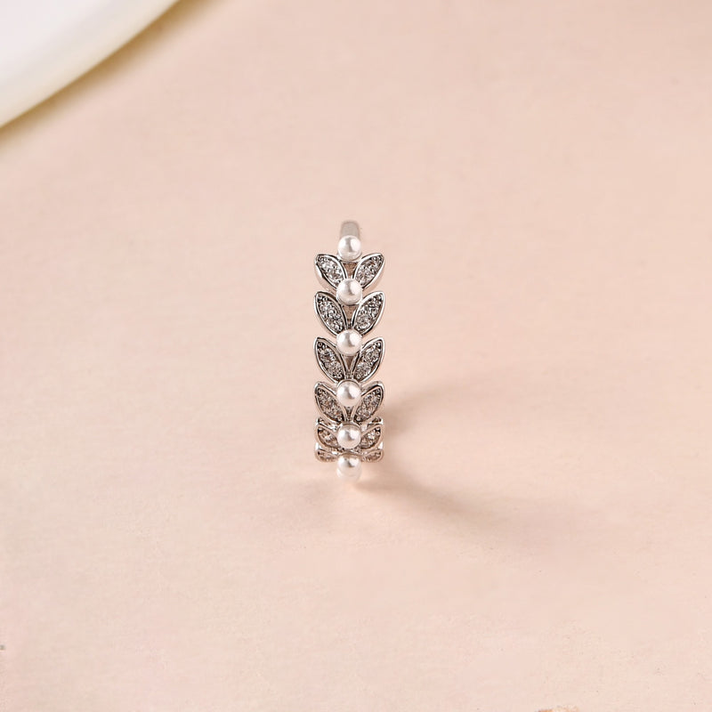 Whispering Olive Branch Pearl Silver Ring