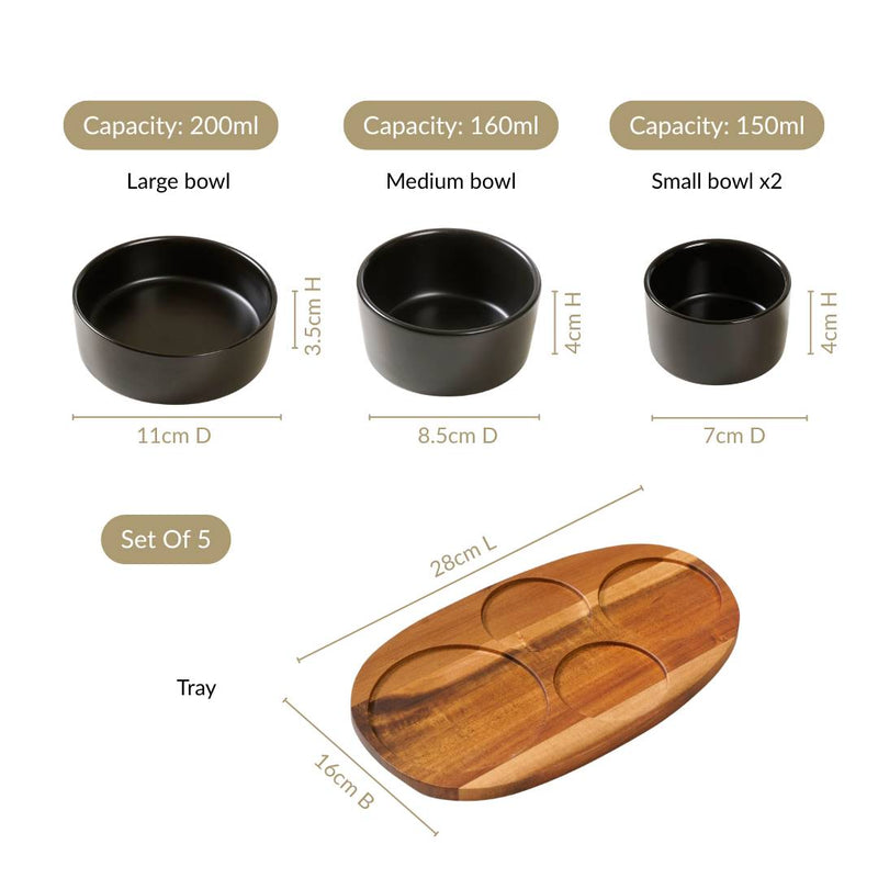 Matte Black Multi Bowl Serving Set Of 5