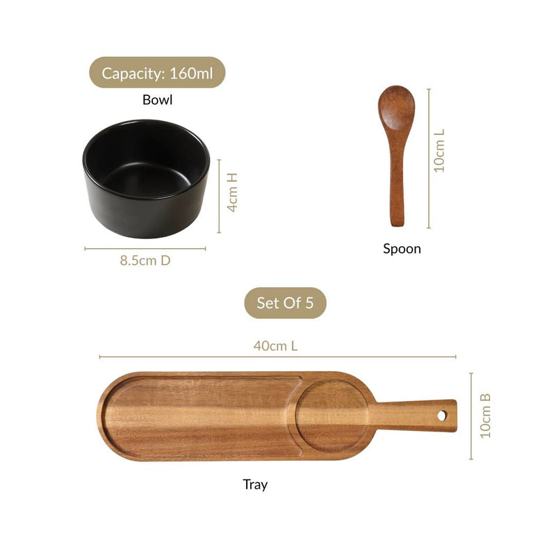 Serving Set With Matte Black Bowl And Spoon Set Of 3