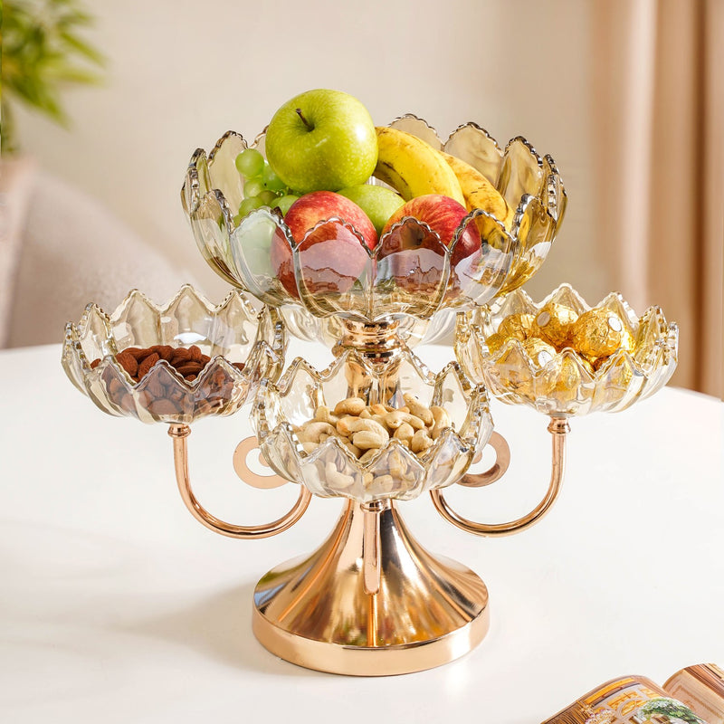Chic 2 Layer Decorative Glass Bowls With Iron Stand