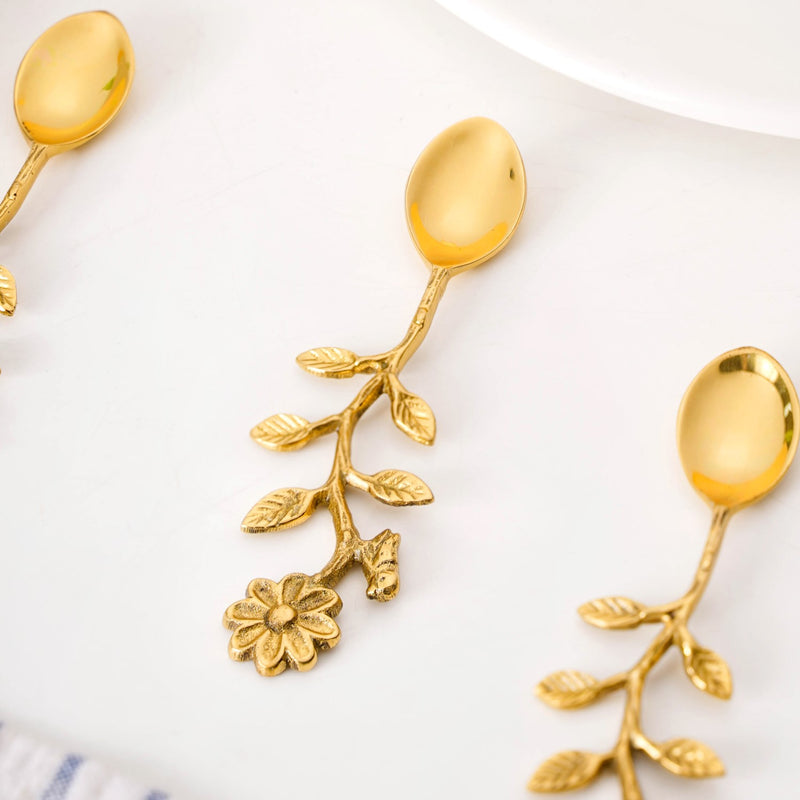 Opulent Gold Floral Dessert Spoon Set Of 4