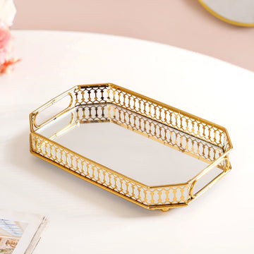 Opulent Gold Octagonal Decorative Mirror Tray