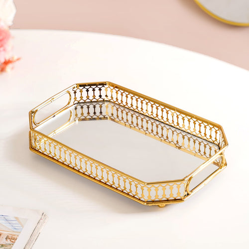Opulent Gold Octagonal Decorative Mirror Tray