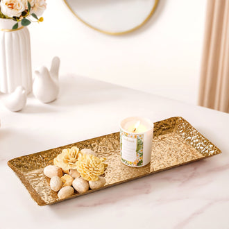 Gold Rectangular Metal Long Tray 16x6 Inch - Gold Rectangular Metal Long Tray, Gold Metal Tray, Rectangular Gold Tray, Long Gold Serving Tray