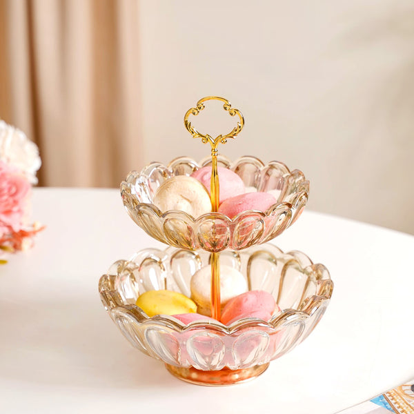 Shimmer Crystal Glass 2 Tier Snack Stand