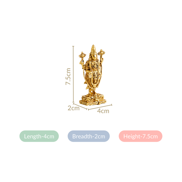 Tirupati Balaji Fine Carving Jewellery Finish Pure Brass Idol 7cm