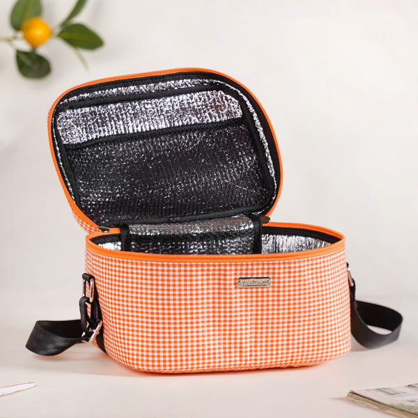 Tangerine Checkered Insulated Lunch Bag