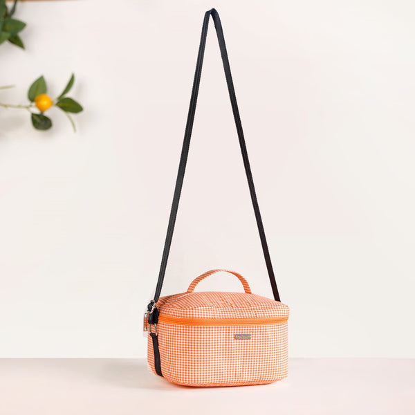 Tangerine Checkered Insulated Lunch Bag