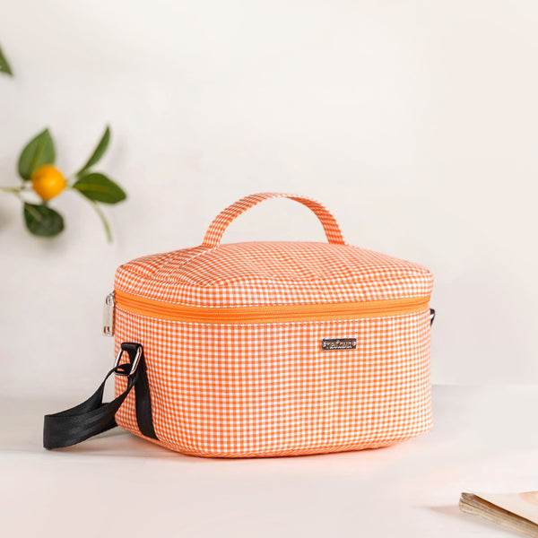 Tangerine Checkered Insulated Lunch Bag