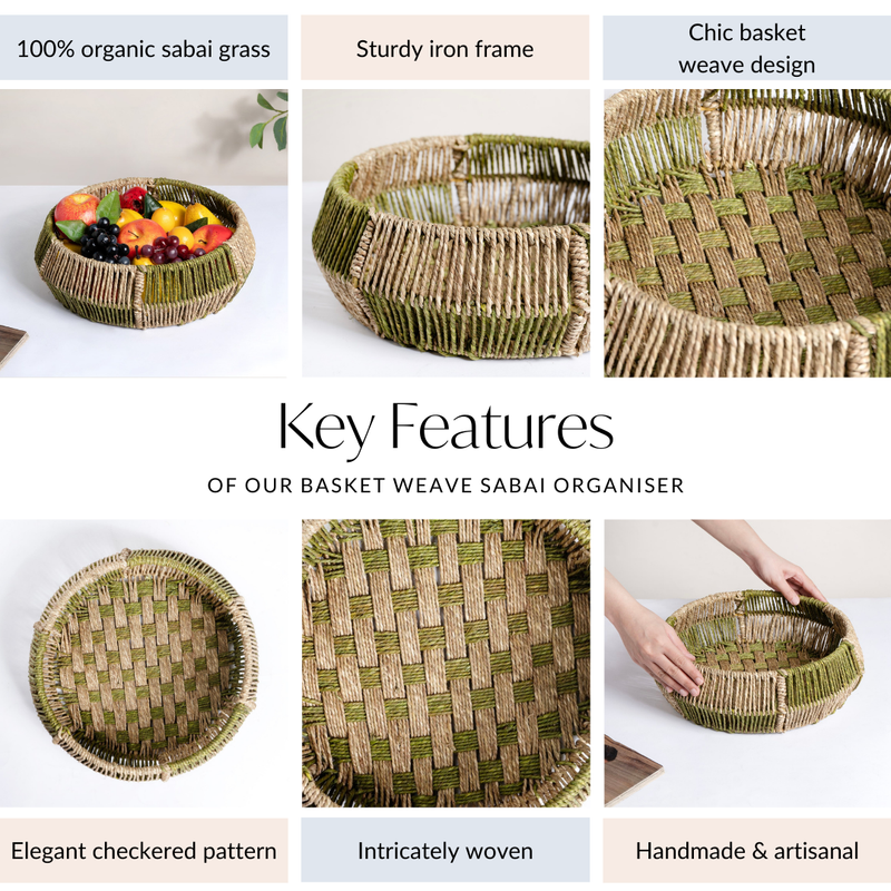 Basket Weave Sabai Organiser- Organiser for kitchen, basket for storage, basket organiser, woven basket, decorative basket, bathroom organiser