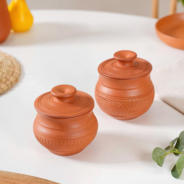 Earthen Clay Pot With Lid Set Of 2 650ml