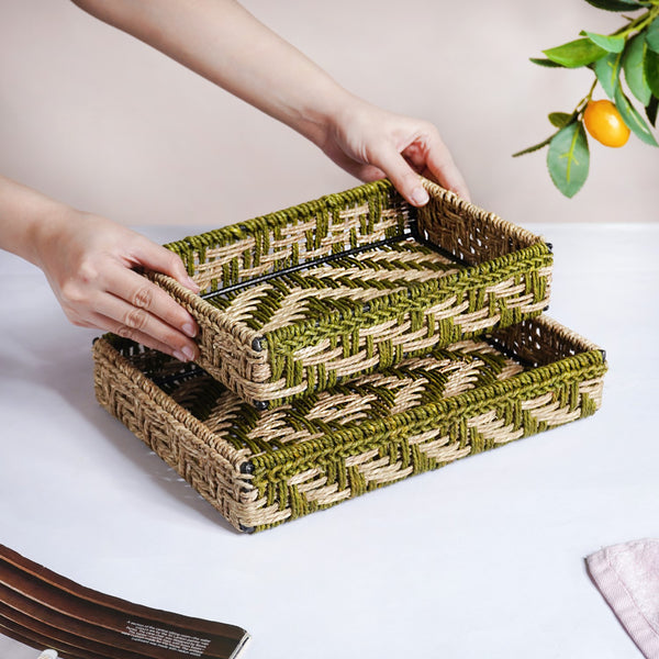 Organic Sabai Storage Organisers Set Of 2 Green