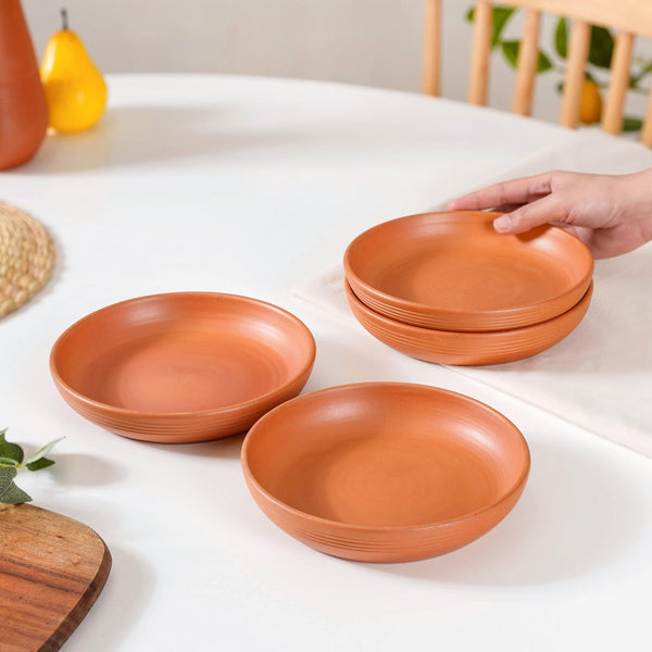 Set Of 4 Earthen Terracotta Snack Plates 7 Inch