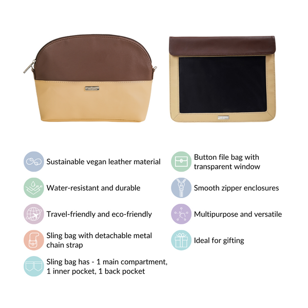 Stylish Sling Bag And File Bag Set Of 2 Beige