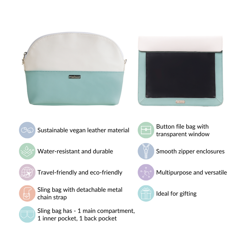 Travel Sling Bag With File Cover Set Of 2 Turquoise