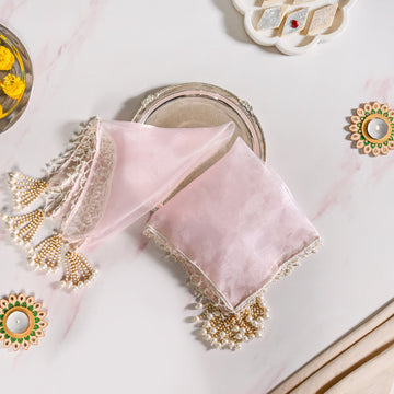 Organza Pink Shagun Thali Cover With Tassels Set Of 2