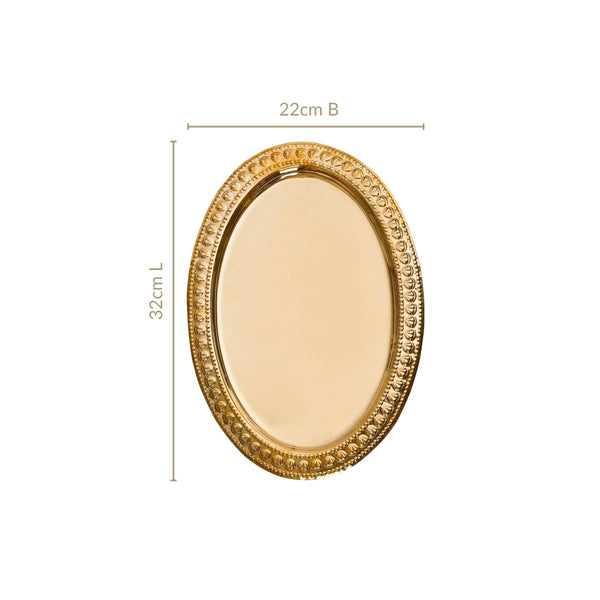 Veda Pure Brass Oval Tray With Embossed Detailing 32x22cm