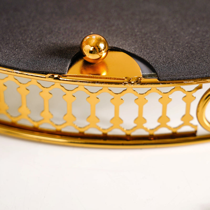 Gold Finish Round Metal Mirror Tray For Decor