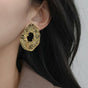 Oval Hollow Abstract Textured Gold Earrings