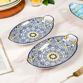 Vibrant Mandala Platter Yellow And Blue Set Of 2