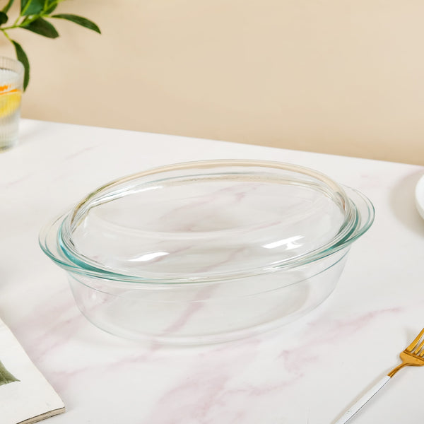 Transparent Oval Glass Casserole Dish With Lid 3300ml