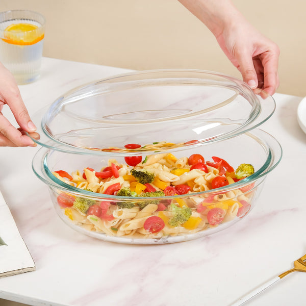 Transparent Oval Glass Casserole Dish With Lid 3300ml