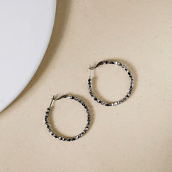 Oxidised Silver Ridges Hoop Earrings