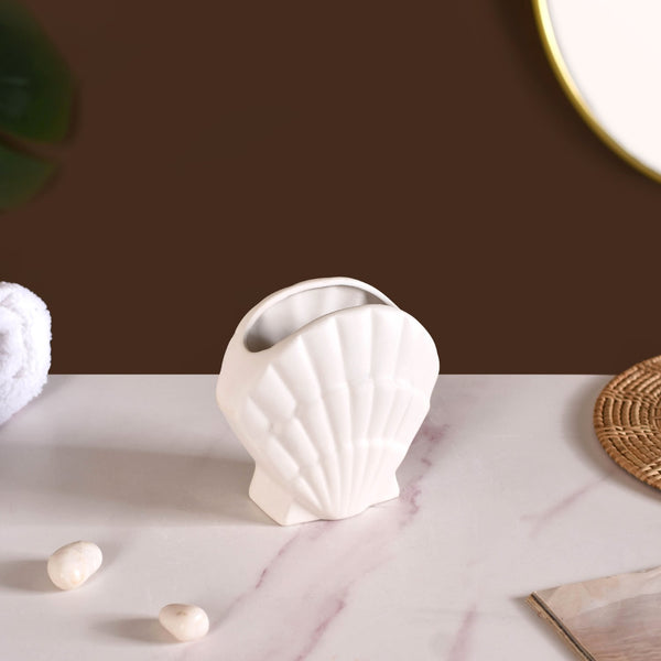 Shell Shaped Ceramic Bathroom Set Of 2 White