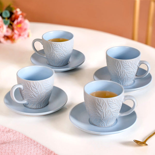 Soft Pastel Ceramic Tea Cup And Saucer Set For 4 With Stand 240ml