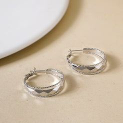 Patterned Geometric Silver Hoops