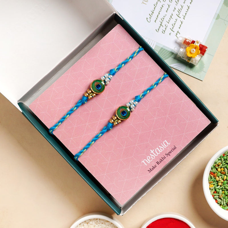Peacock Charm Rakhi Gift Set