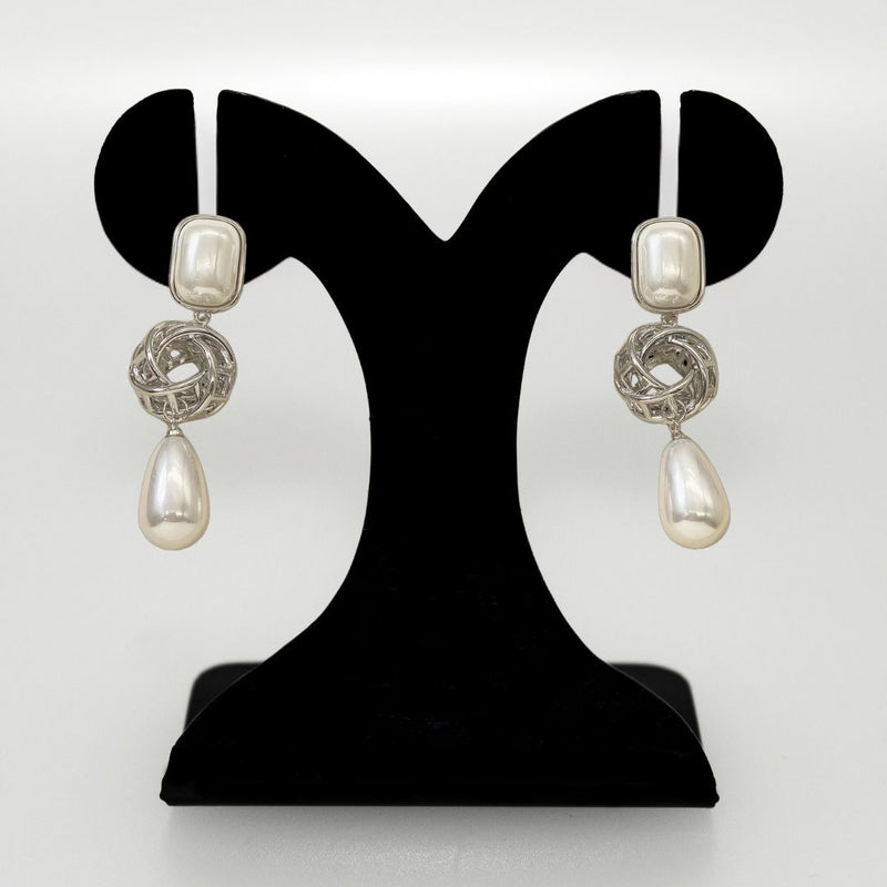 Pearl And Silver Overlapping Ring Danglers