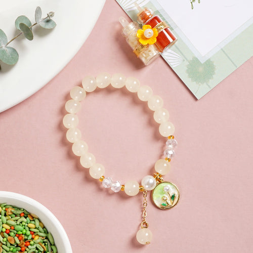 Pearl White Bracelet Rakhi Gift Set