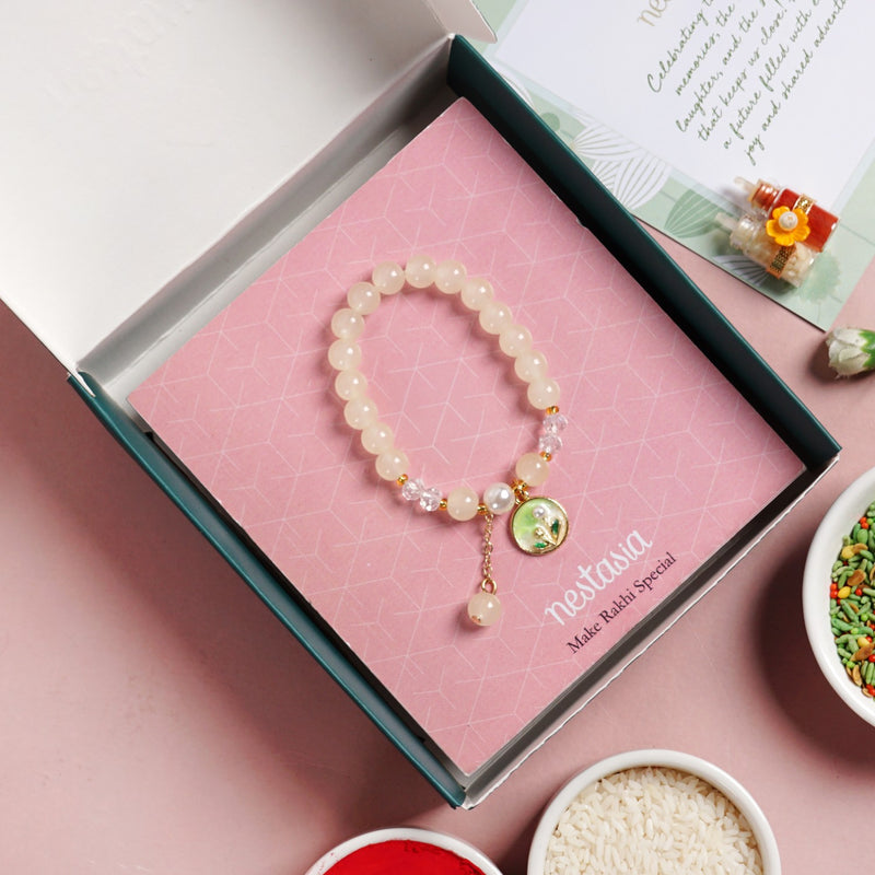 Pearl White Bracelet Rakhi Gift Set