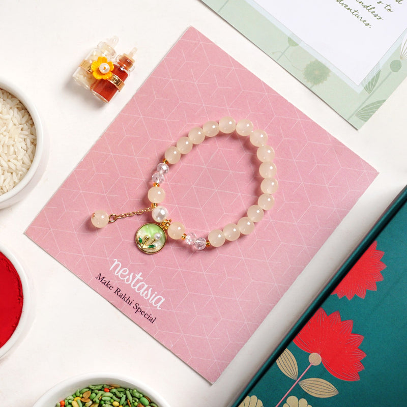 Pearl White Bracelet Rakhi Gift Set