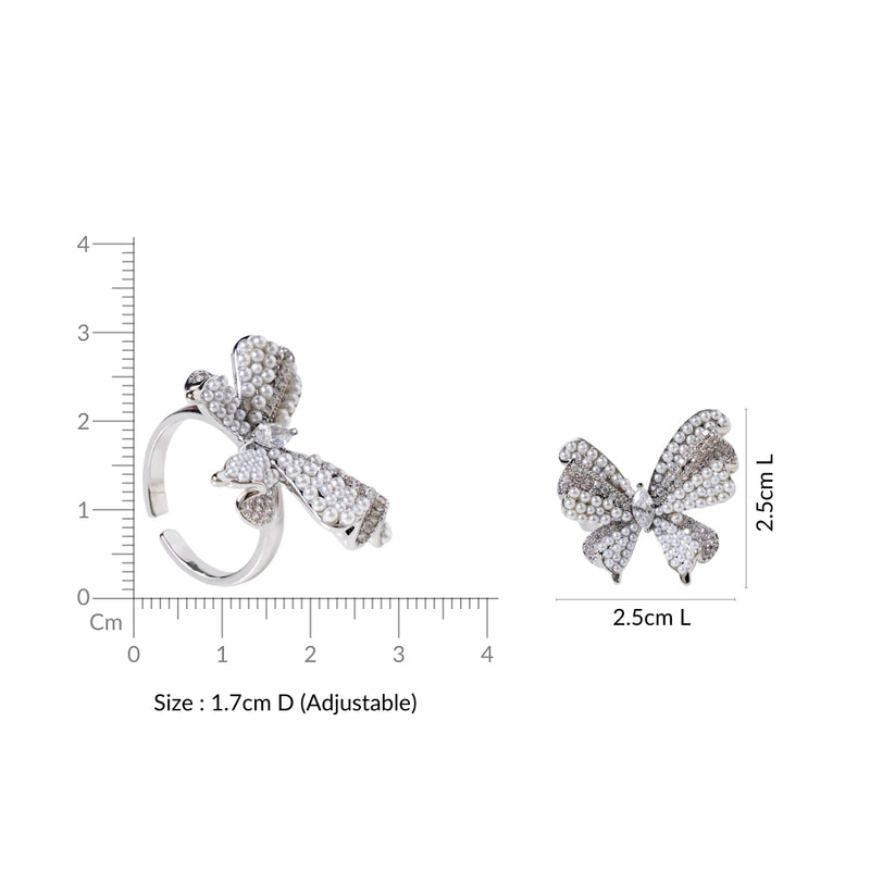 Pearled Butterfly Statement Ring Silver