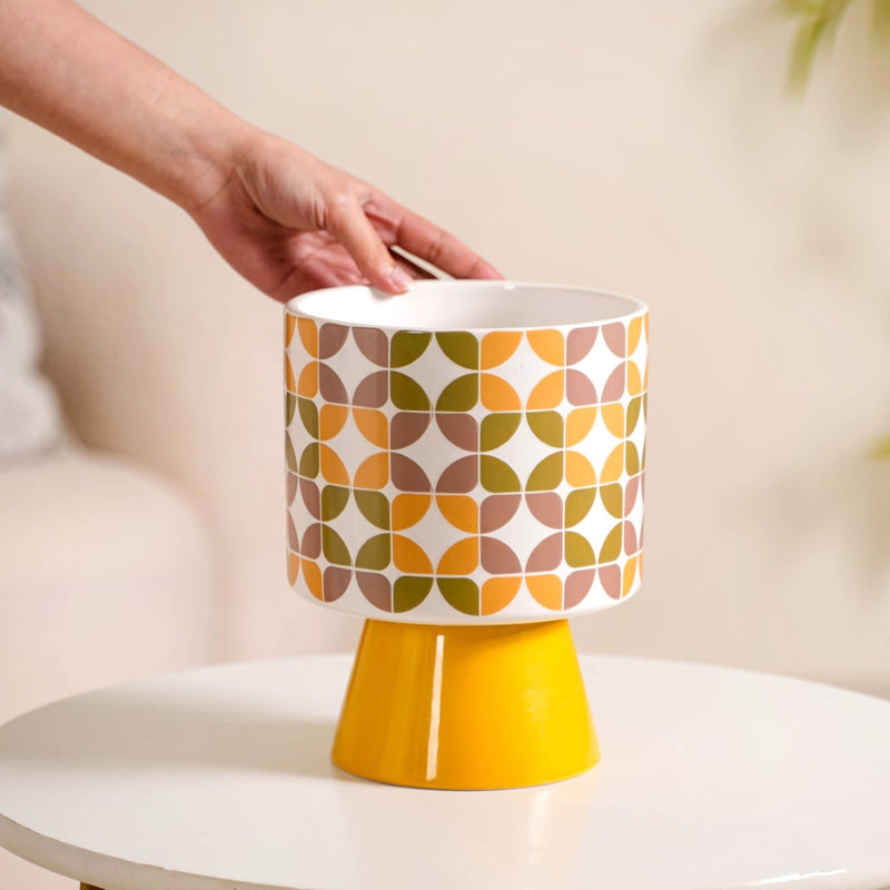 Colour Pop Pedestal Flower Pot Bauhaus Multicolour- Colour Pop Flower Pot, Multicolour Pedestal Pot, Decorative Pedestal Planter, Vibrant Flower Pot