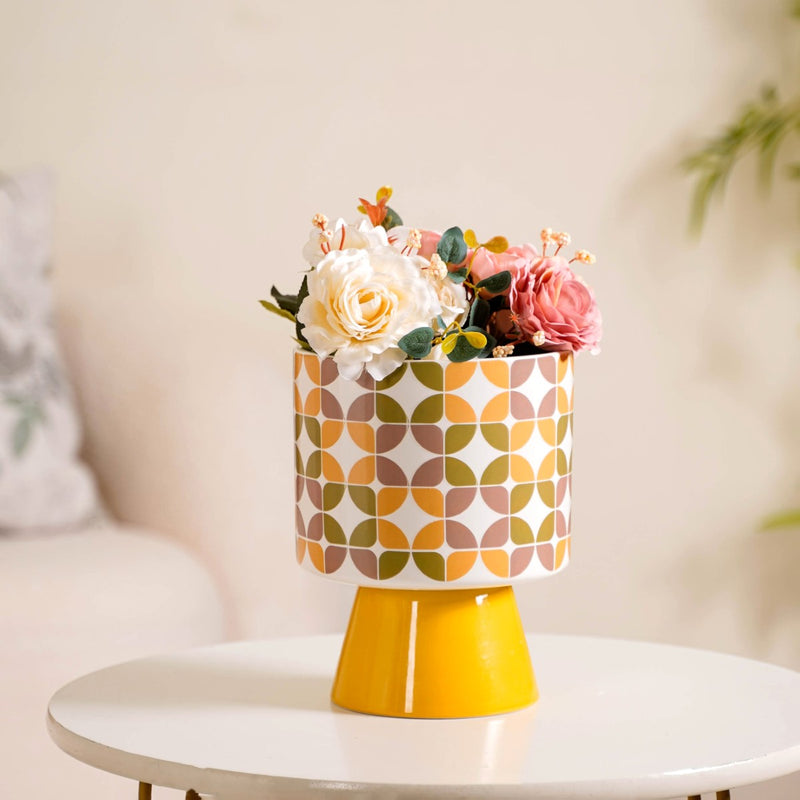 Colour Pop Pedestal Flower Pot Bauhaus Multicolour- Colour Pop Flower Pot, Multicolour Pedestal Pot, Decorative Pedestal Planter, Vibrant Flower Pot