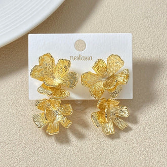 Peony Bloom Gold Drop Earrings