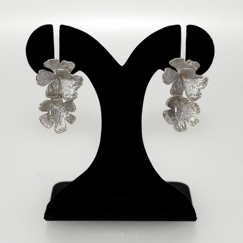 Peony Bloom Silver Drop Earrings