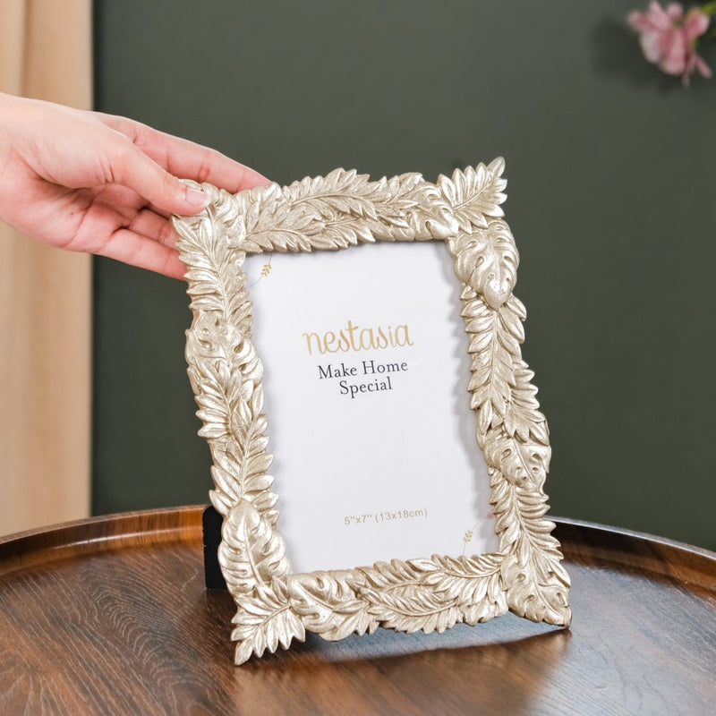 Champagne Gold Leaves Photo Frame 10.5"x7"- Leafy Garden Photo Frame, Resin Photo Frame, Decorative Garden Frame, Leafy Photo Frame