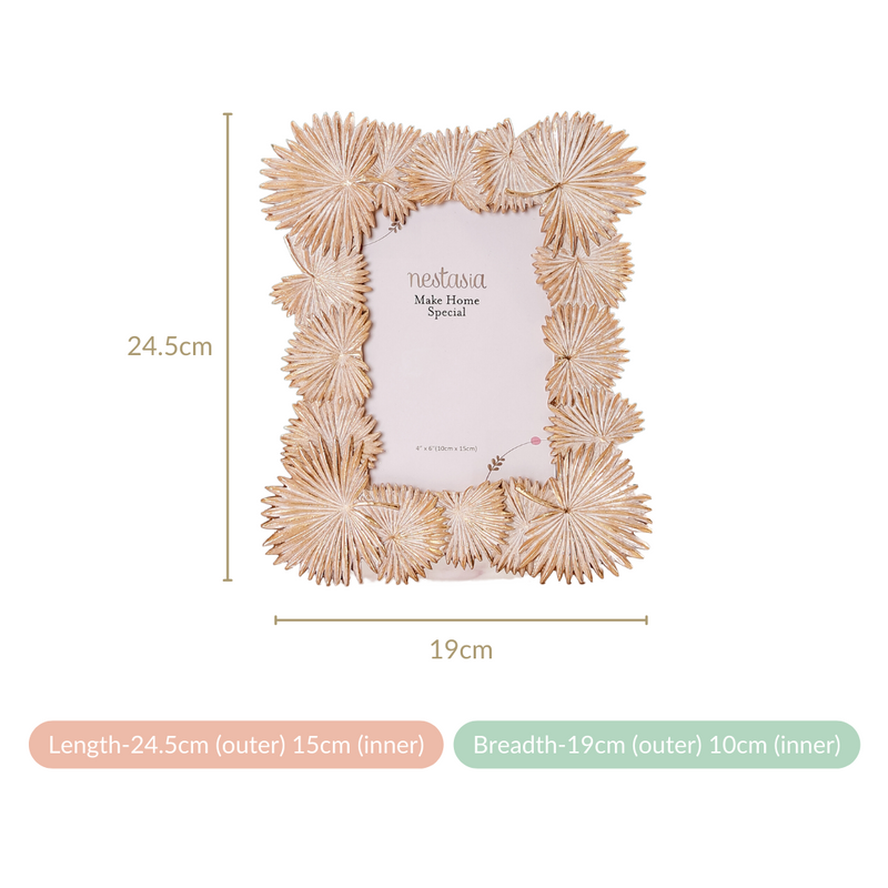 Fan Palm Decor Frame Gold Small 9"x7"- Leaves Frame, Gold Decorative Frame, Small Gold Frame, Palm Leaf Decor Frame, Decorative Photo Frame
