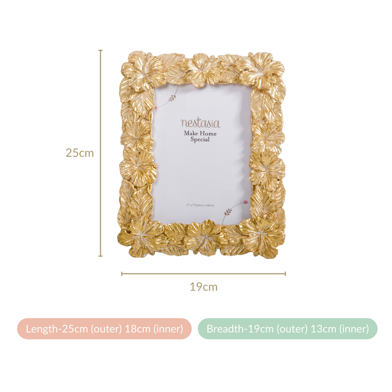 Hibiscus Glam Photo Frame Large 9.5"x7.5" - large hibiscus photo frame, glam decor frame, floral picture display, stylish photo accents