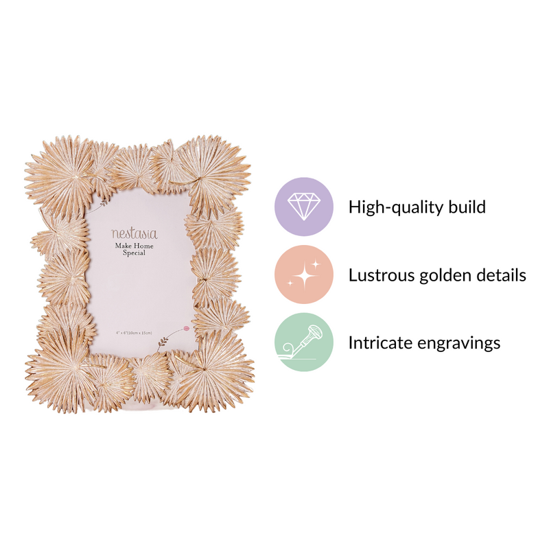 Fan Palm Decor Frame Gold Small 9"x7"- Leaves Frame, Gold Decorative Frame, Small Gold Frame, Palm Leaf Decor Frame, Decorative Photo Frame