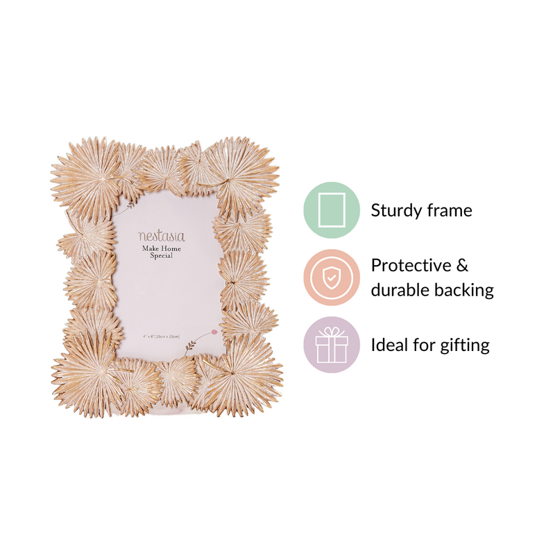 Fan Palm Decor Frame Gold Small 9"x7"- Leaves Frame, Gold Decorative Frame, Small Gold Frame, Palm Leaf Decor Frame, Decorative Photo Frame