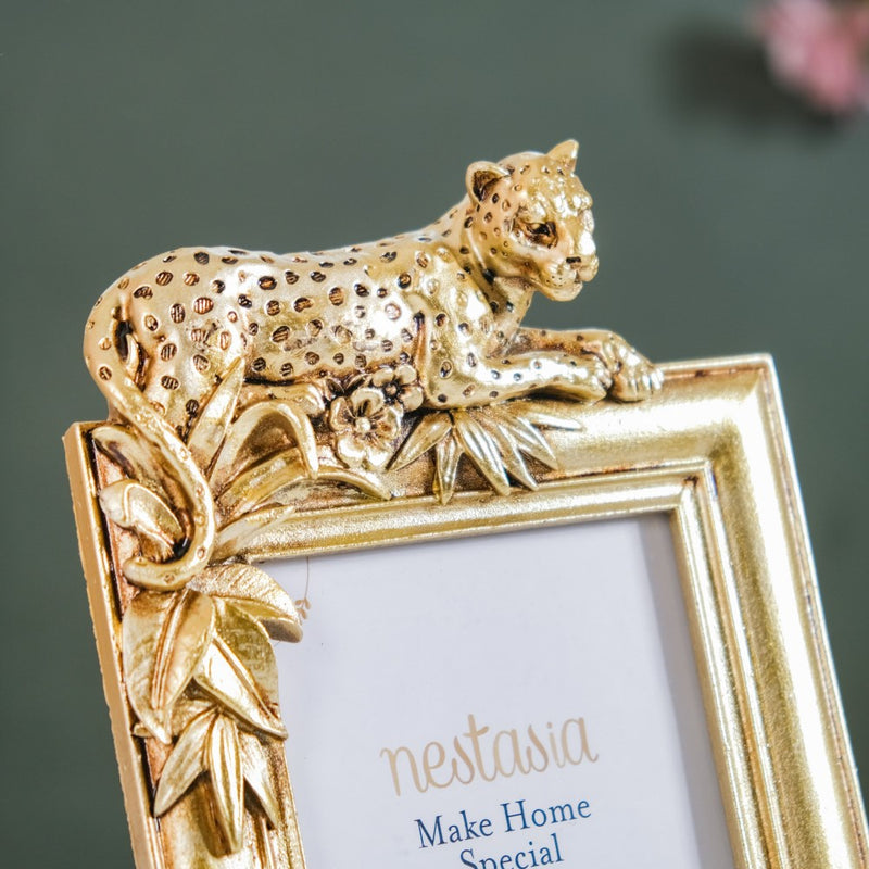 Jungle Resin Photo Frame Gold 8"x6"gold leopard photo frame, resin picture frame, animal-themed decor, stylish home accents