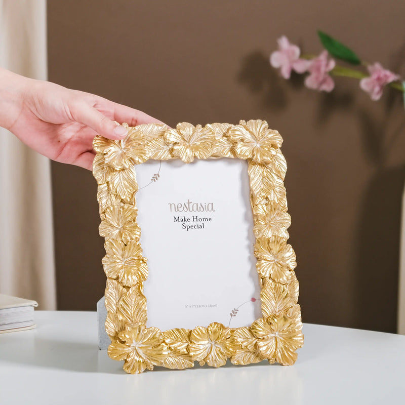 Hibiscus Glam Photo Frame Large 9.5"x7.5" - large hibiscus photo frame, glam decor frame, floral picture display, stylish photo accents